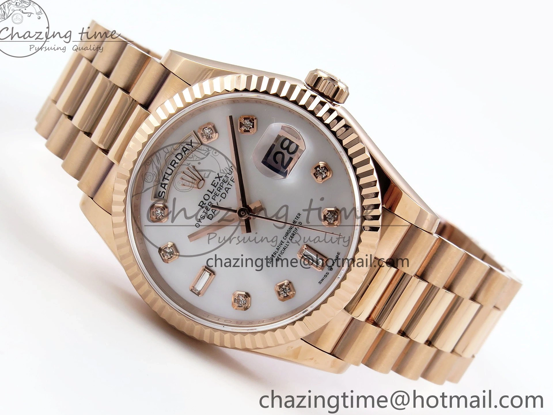 0523 OdorResistant Day Date 36 RG TWSF Best Edition White Diamonds Dial on RG Bracelet A 1610